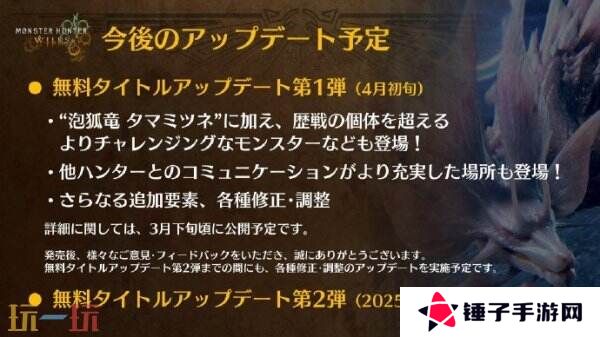 《怪物猎人 荒野》将推出多次免费更新 首波定于4月初